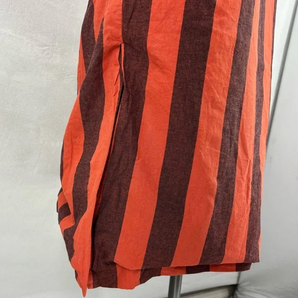 One-Shoulder Ruffle Midi Skirt in Rust and Black Stripe - Picture 5 of 11